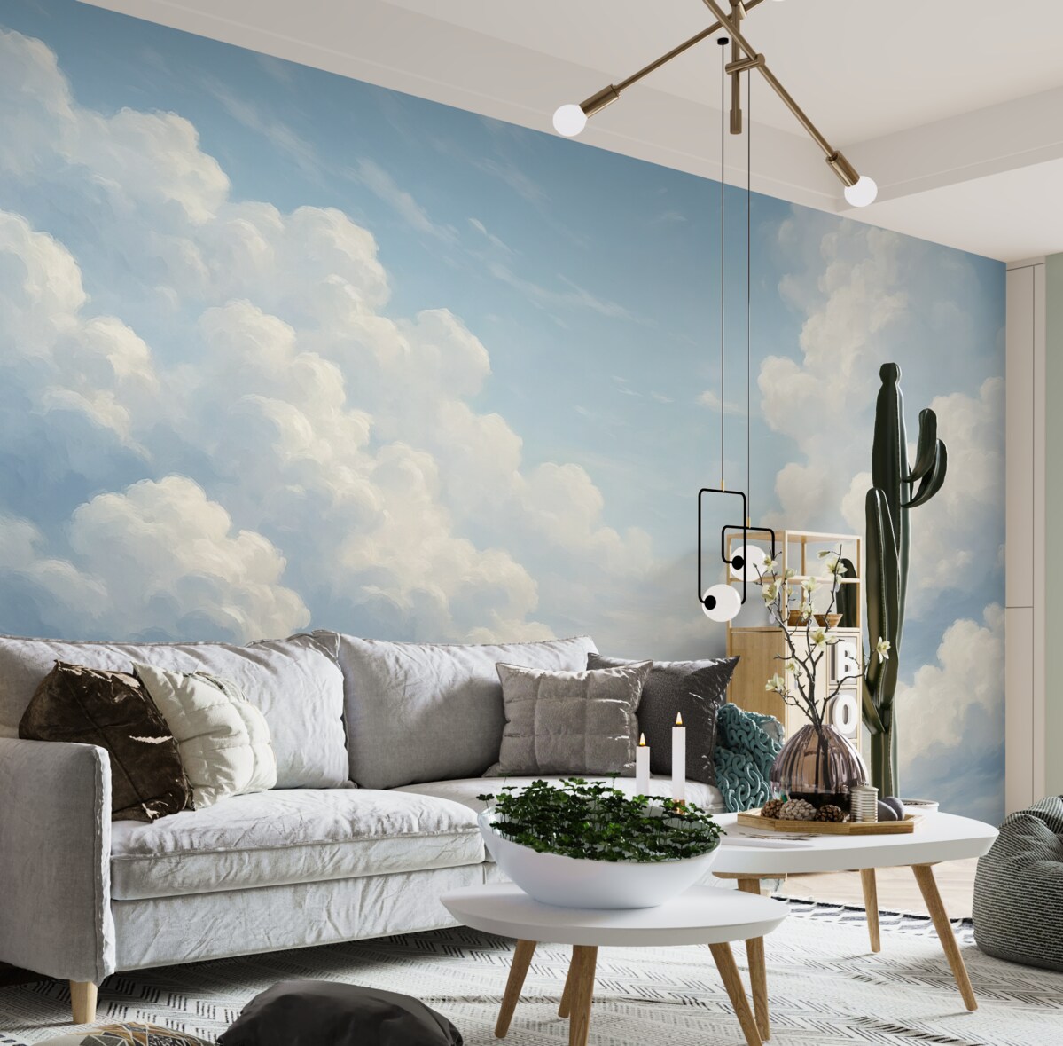 Fototapeta Błękitne niebo z symulowanymi ruchami pędzla olejnego.