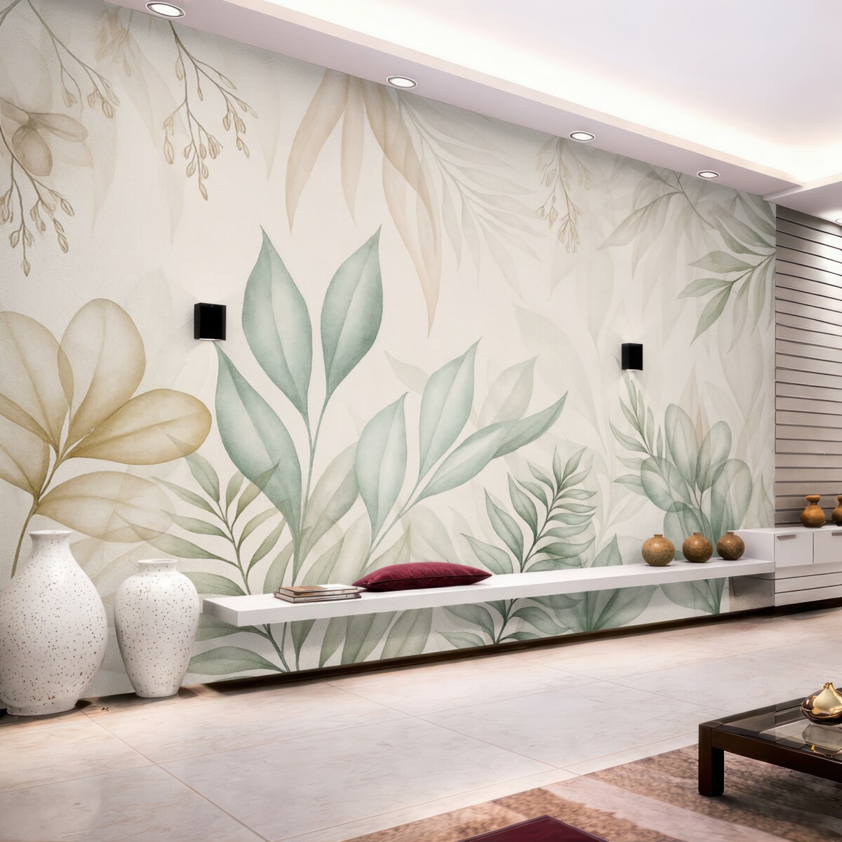 Fototapeta Subtelne tropikalne liście w delikatnych odcieniach.