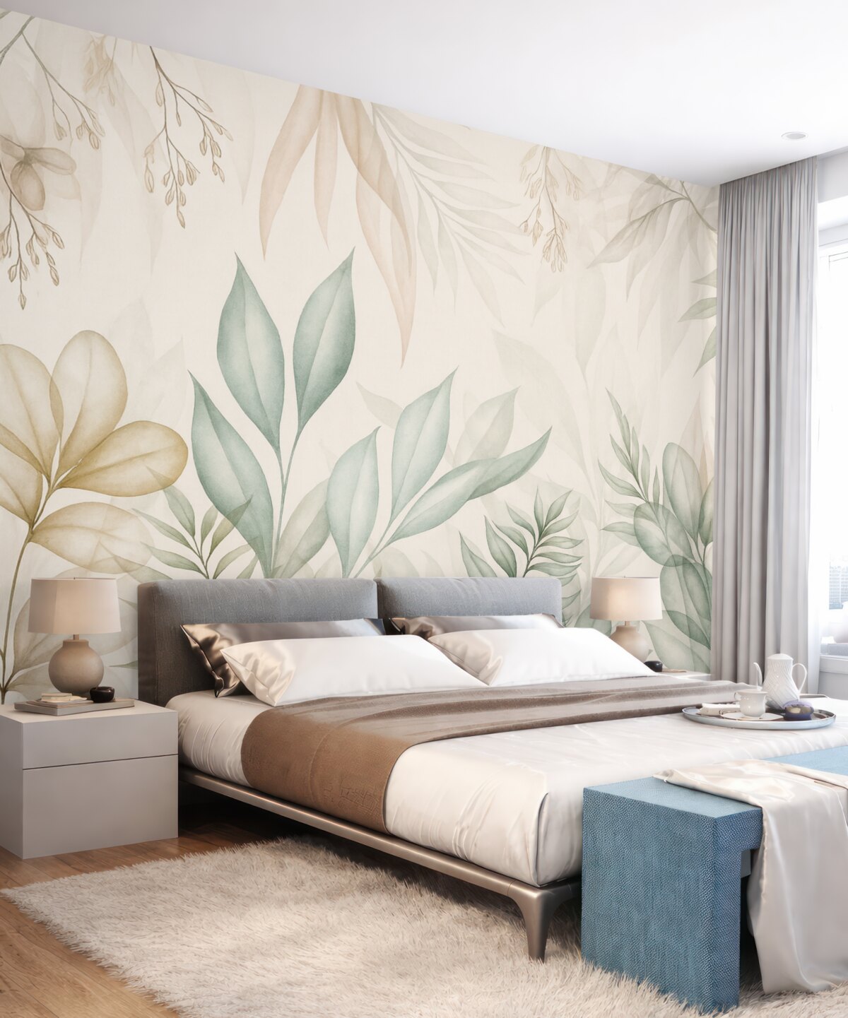 Fototapeta Subtelne tropikalne liście w delikatnych odcieniach.