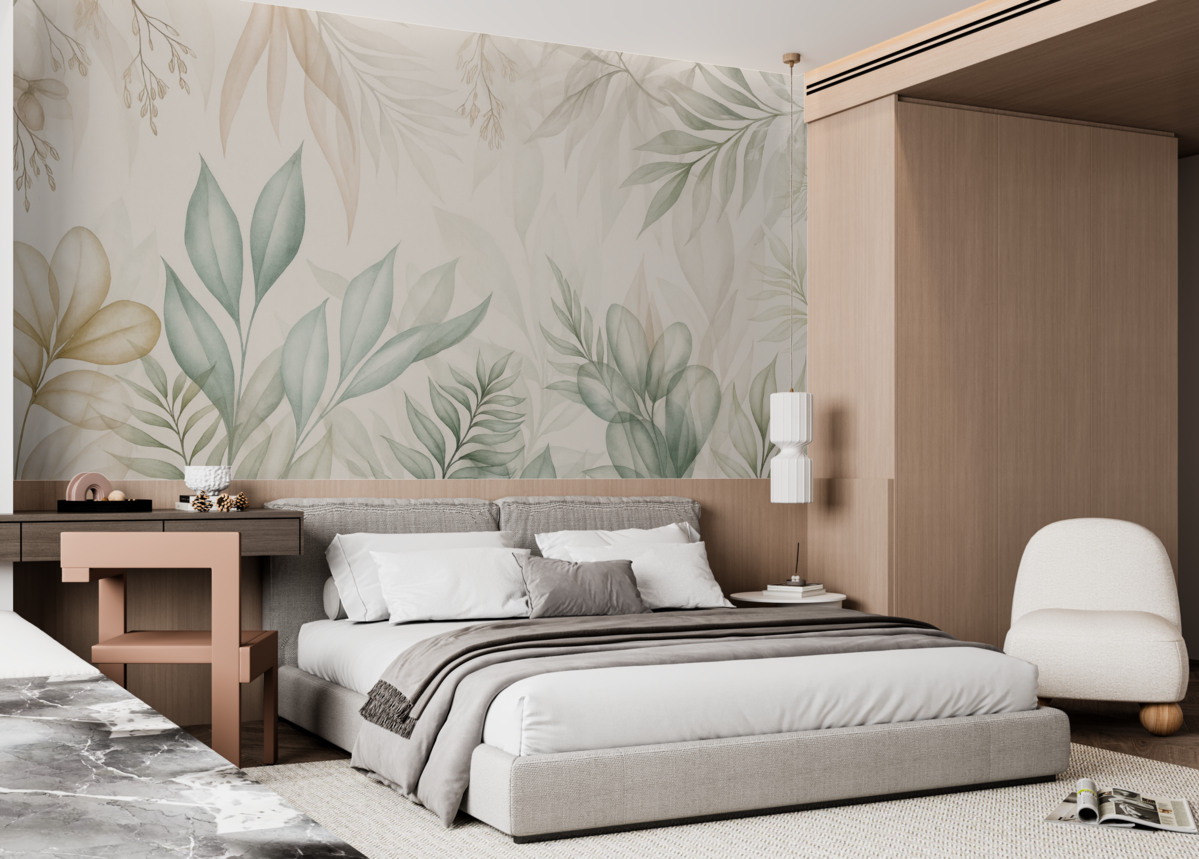 Fototapeta Subtelne tropikalne liście w delikatnych odcieniach.