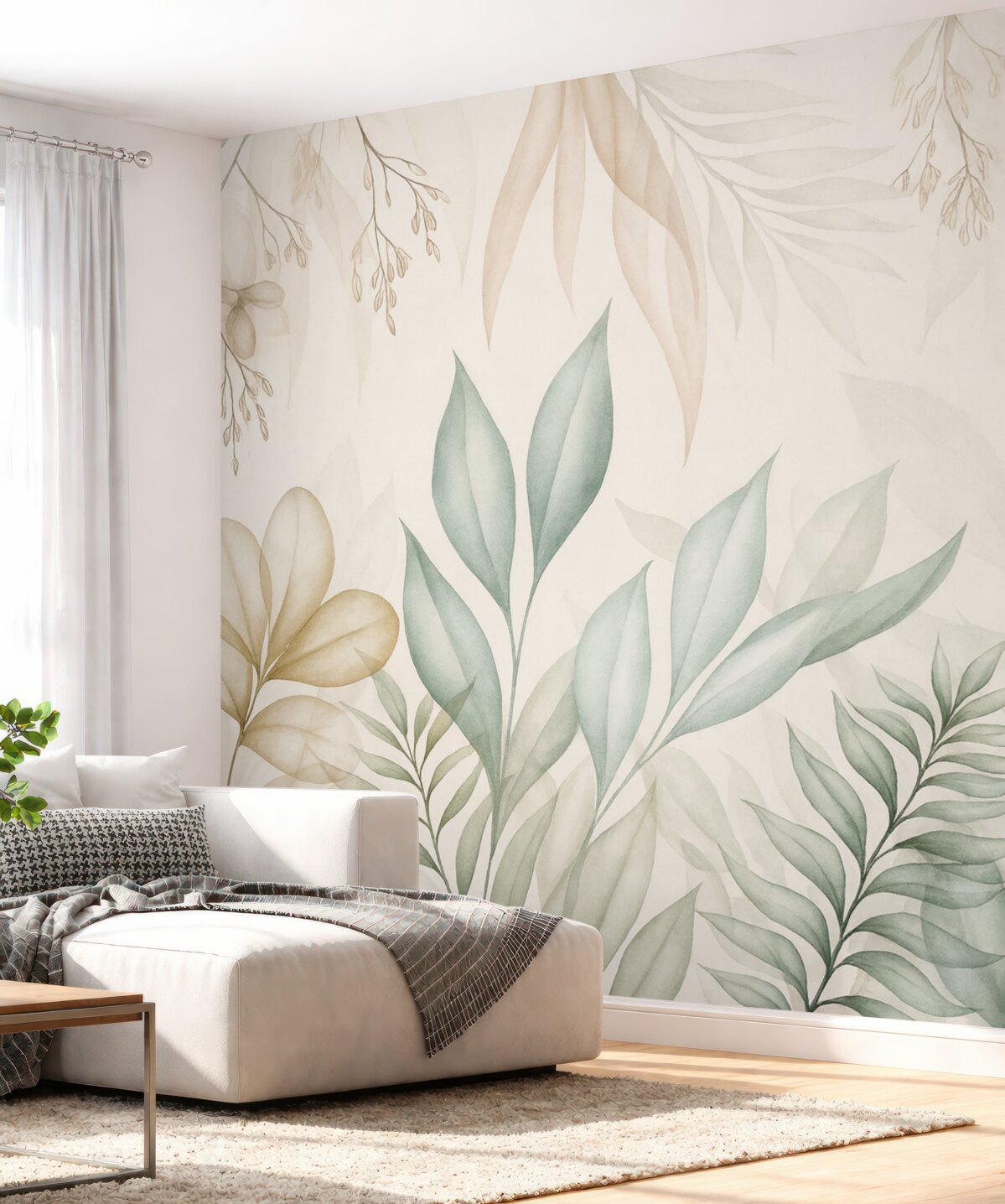 Fototapeta Subtelne tropikalne liście w delikatnych odcieniach.