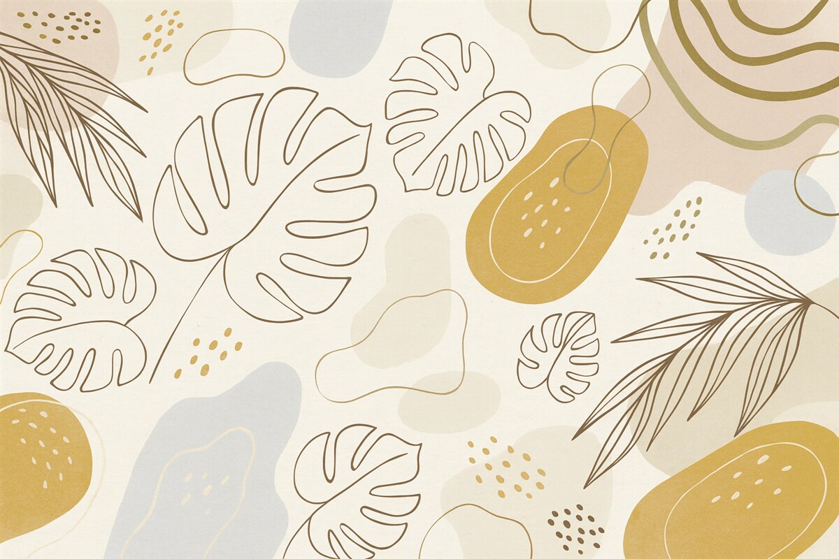 Fototapeta Wzór boho z roślinnymi motywami i figurami w delikatnych odcieniach.