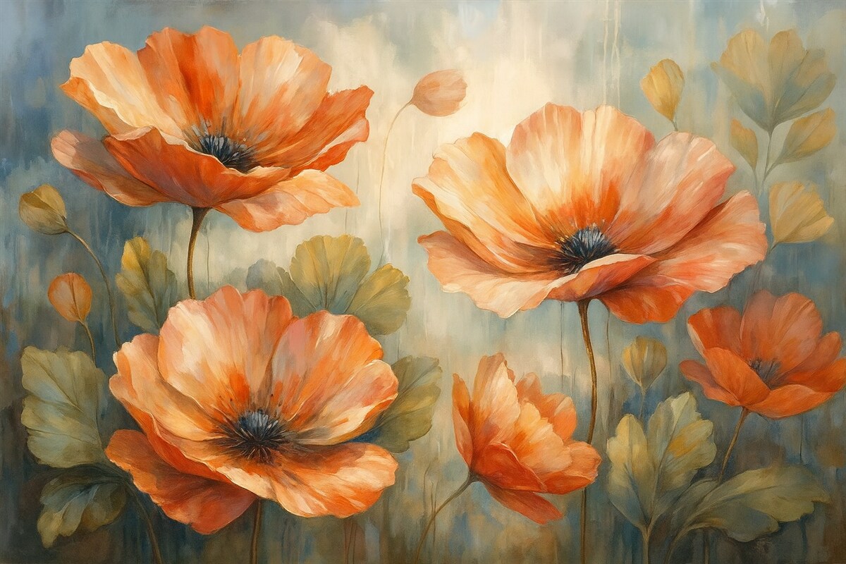 Fototapeta Maki na abstrakcyjnym tle przypominającym malarstwo.