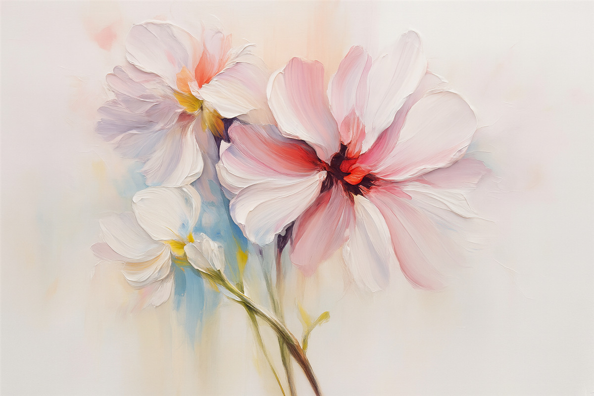 Fototapeta Kwiaty w abstrakcyjnej wersji naśladują pociągnięcia farby.