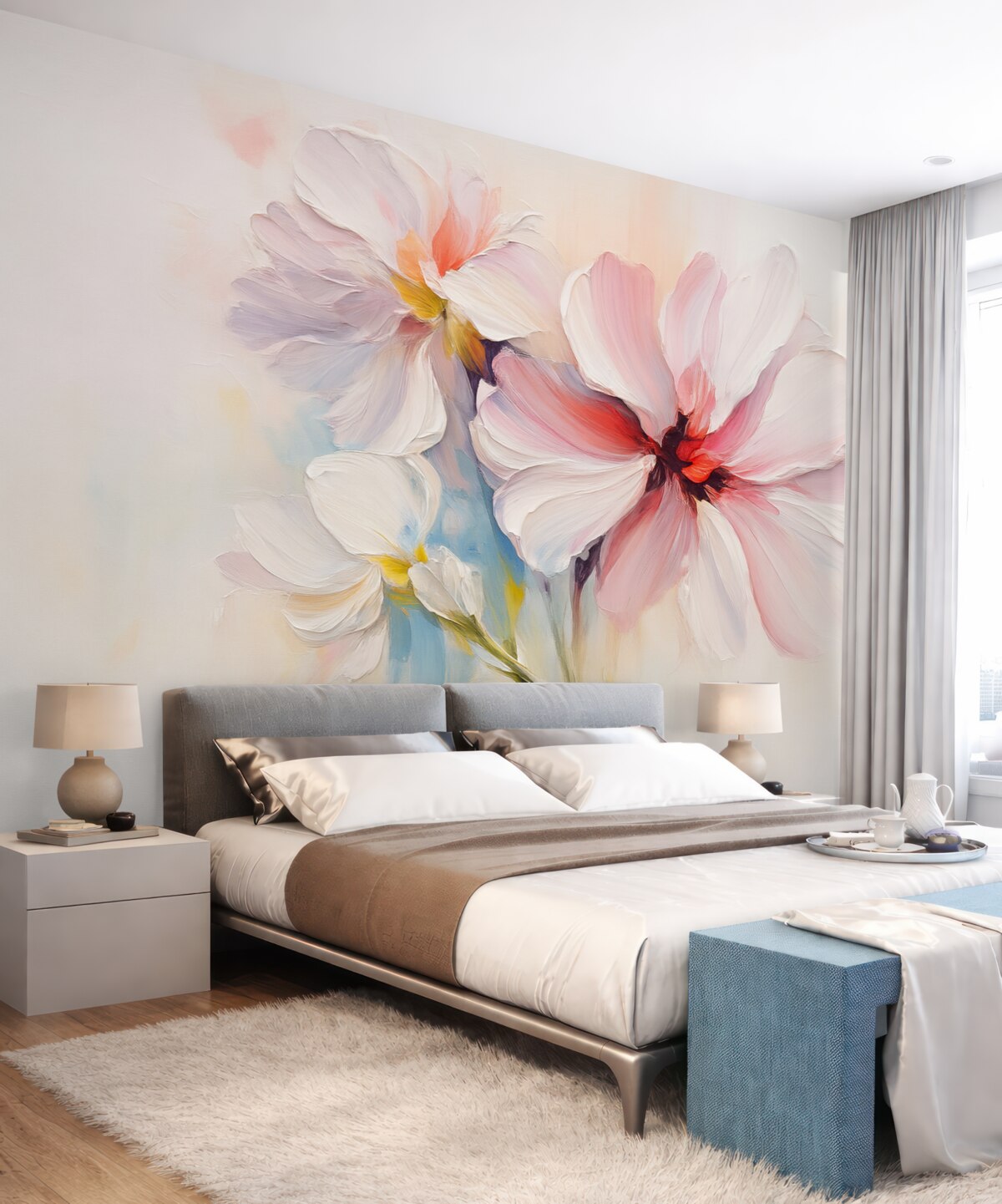 Fototapeta Kwiaty w abstrakcyjnej wersji naśladują pociągnięcia farby.