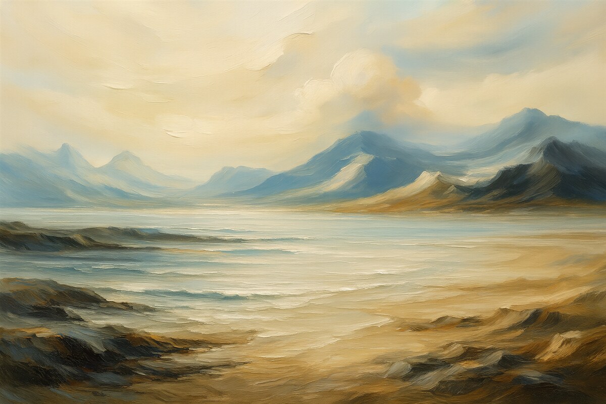 Fototapeta Górski pejzaż naśladujący sztukę malarską.