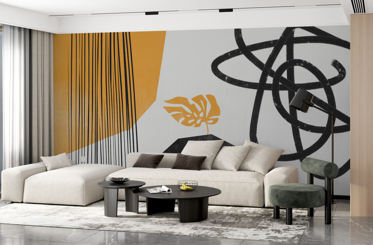 Fototapeta Paski, linie oraz teksturowane kropki, żółte i ciemne.