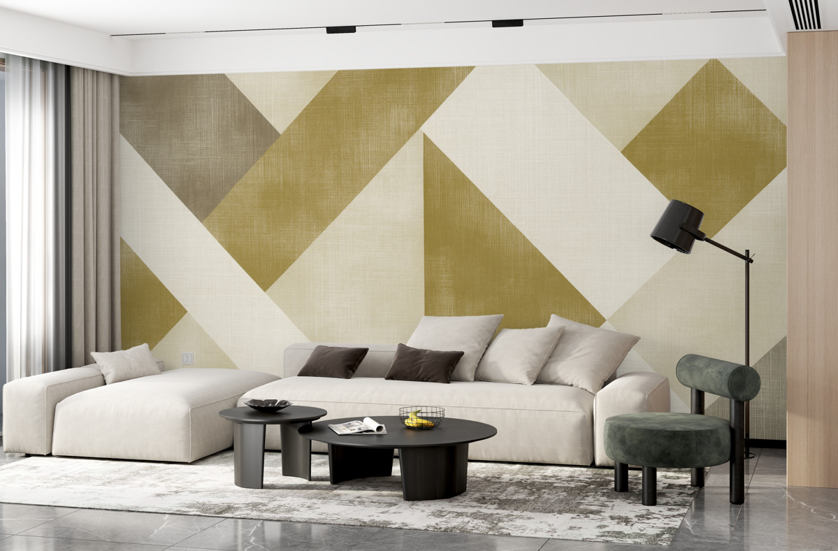 Fototapeta Wsp współczesny geometryczny wzór tapety z pokrywającymi się figurami w subtelnych tonacjach beżu, oliwkowego i taupe.