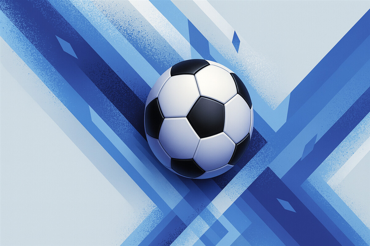 Fototapeta Piłka nożna na energetycznym abstrakcyjnym tle w odcieniach niebieskiego.