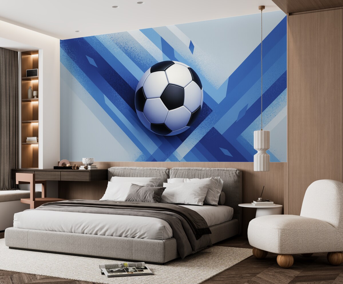 Fototapeta Piłka nożna na energetycznym abstrakcyjnym tle w odcieniach niebieskiego.