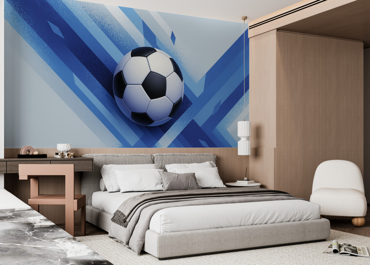 Fototapeta Piłka nożna na energetycznym abstrakcyjnym tle w odcieniach niebieskiego.