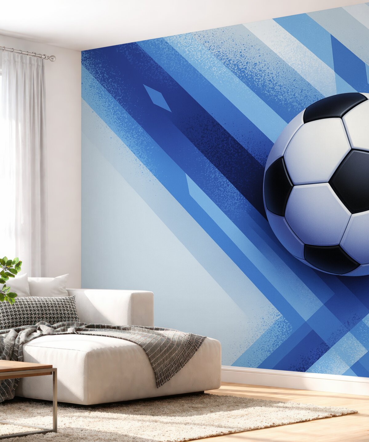 Fototapeta Piłka nożna na energetycznym abstrakcyjnym tle w odcieniach niebieskiego.