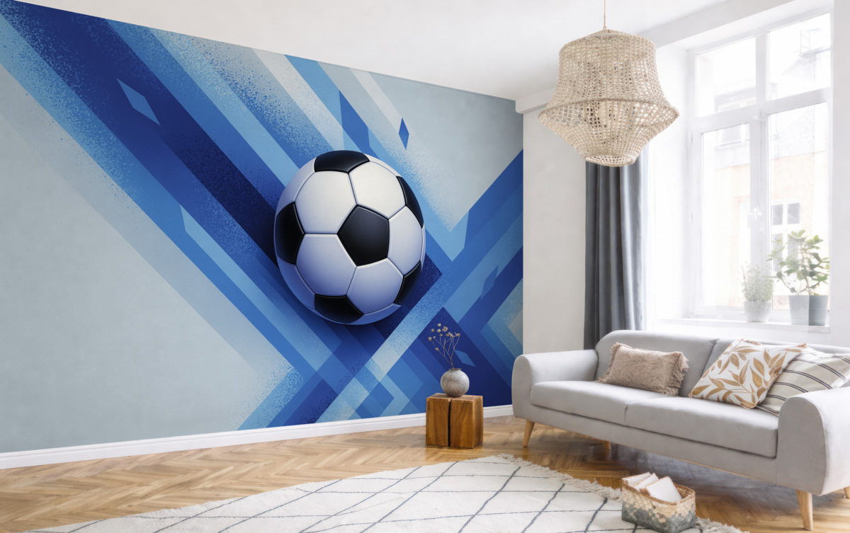 Fototapeta Piłka nożna na energetycznym abstrakcyjnym tle w odcieniach niebieskiego.