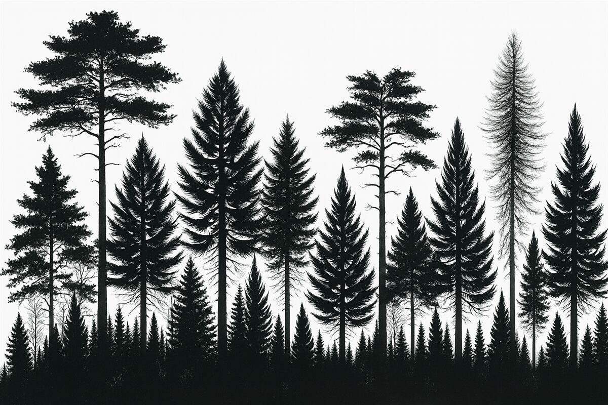 Fototapeta Drzewa w głębokozielonym wzorze.