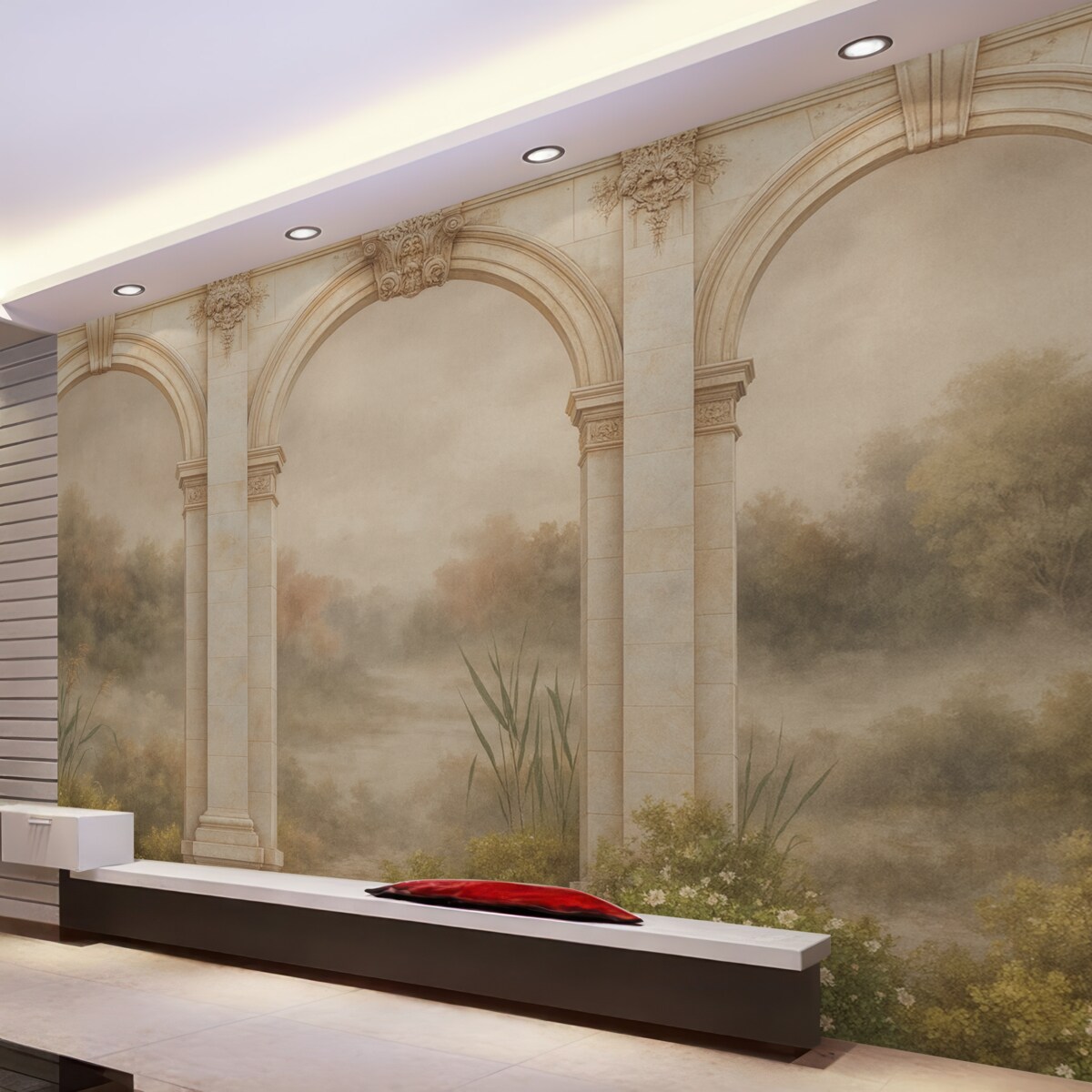 Fototapeta Łuki z zielonymi krzewami.