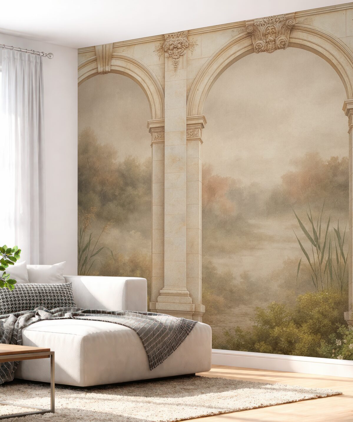 Fototapeta Łuki z zielonymi krzewami.