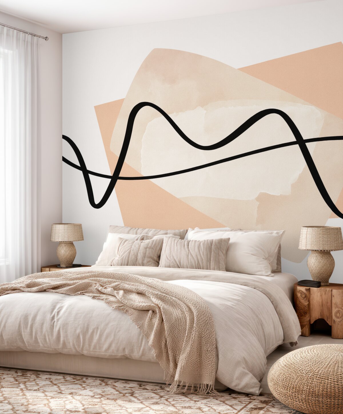 Fototapeta Czarne linie oraz beżowe abstrakcyjne formy.