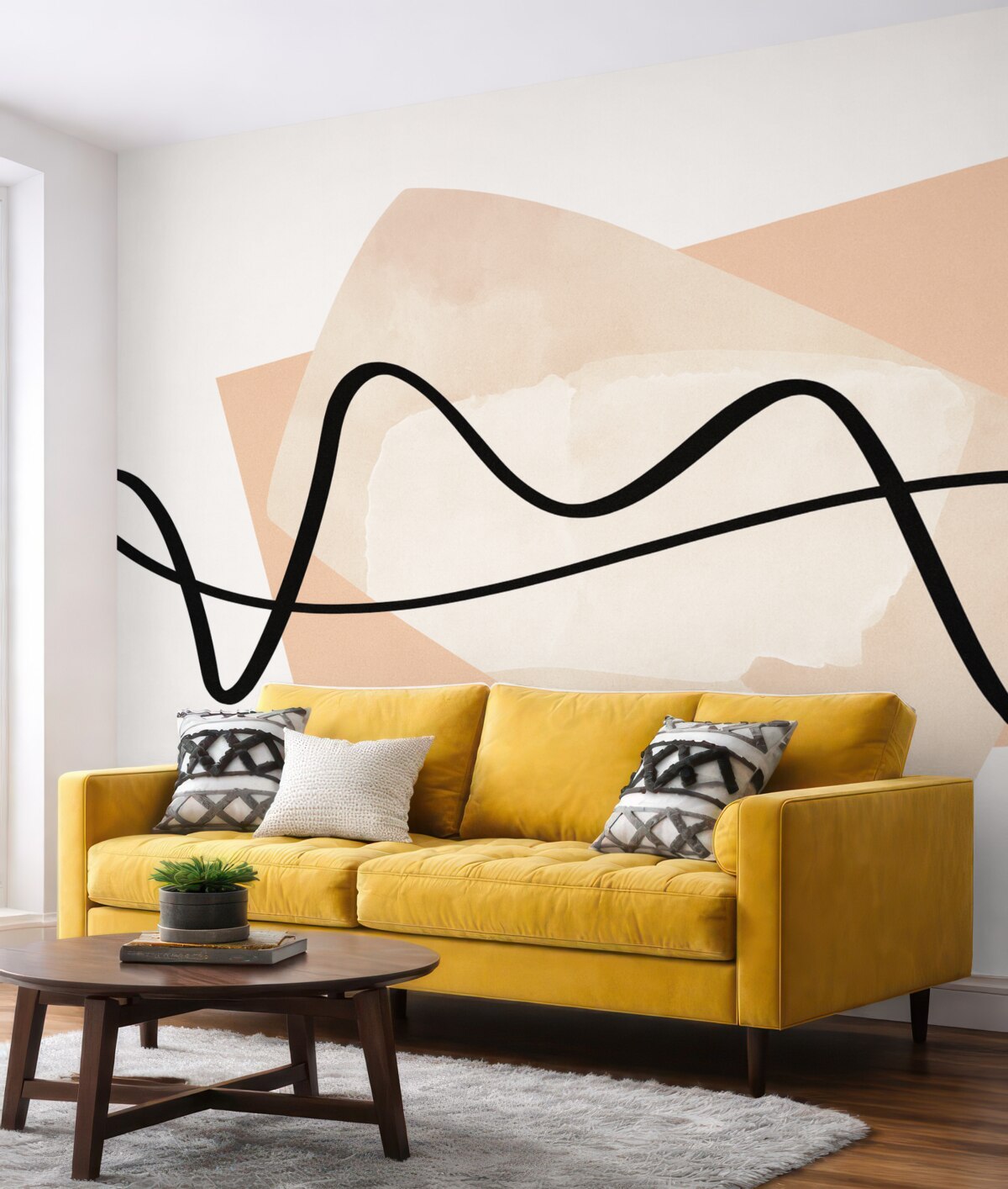 Fototapeta Czarne linie oraz beżowe abstrakcyjne formy.