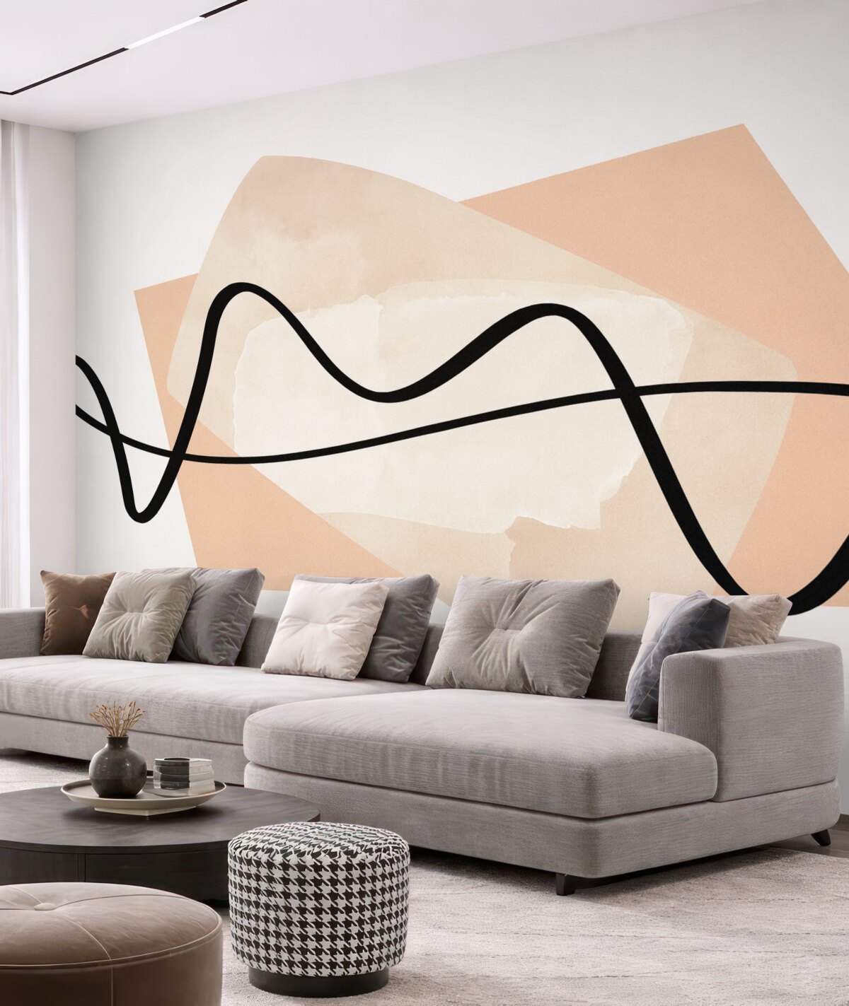 Fototapeta Czarne linie oraz beżowe abstrakcyjne formy.