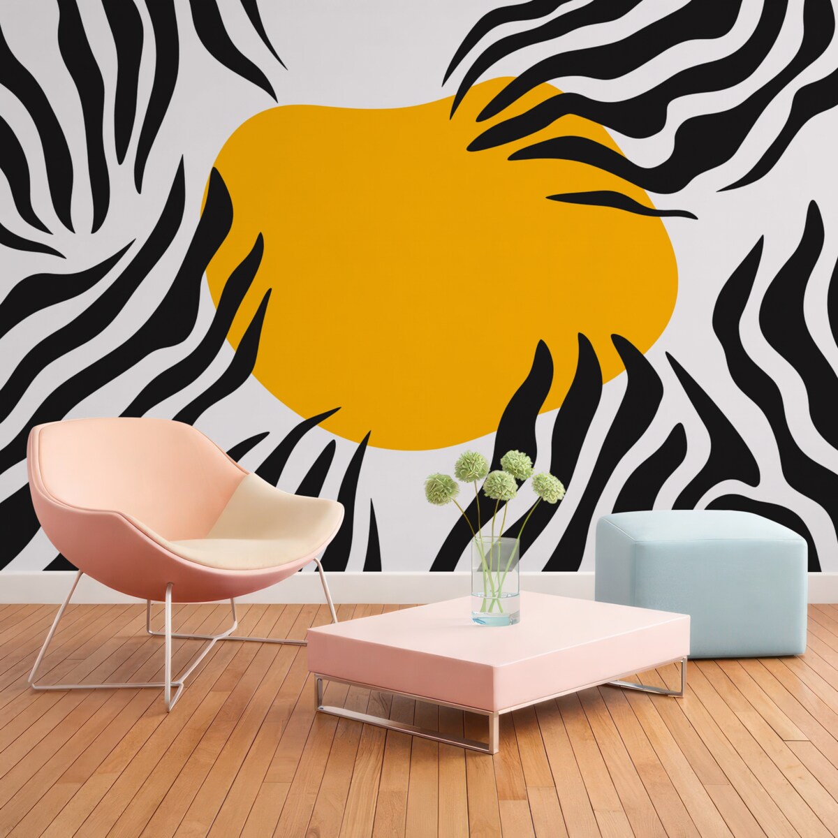 Fototapeta Pasiaste elementy i żółta abstrakcyjna plama.