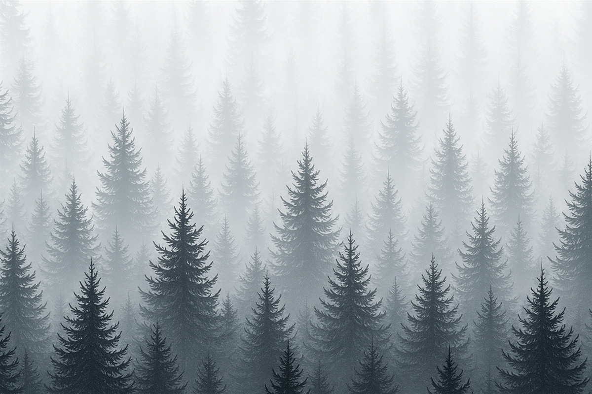 Fototapeta Las sosnowy w mgle.