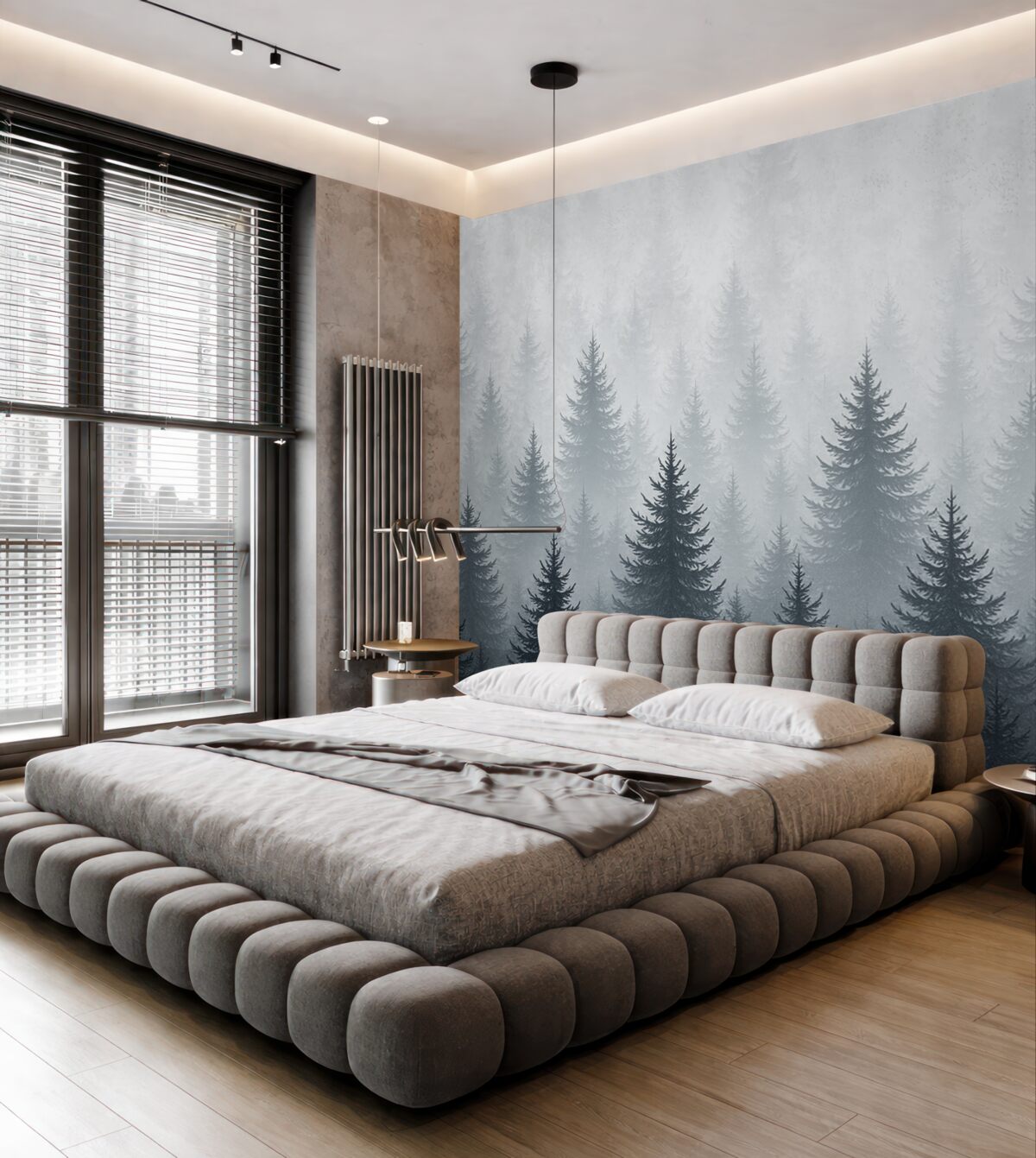 Fototapeta Las sosnowy w mgle.