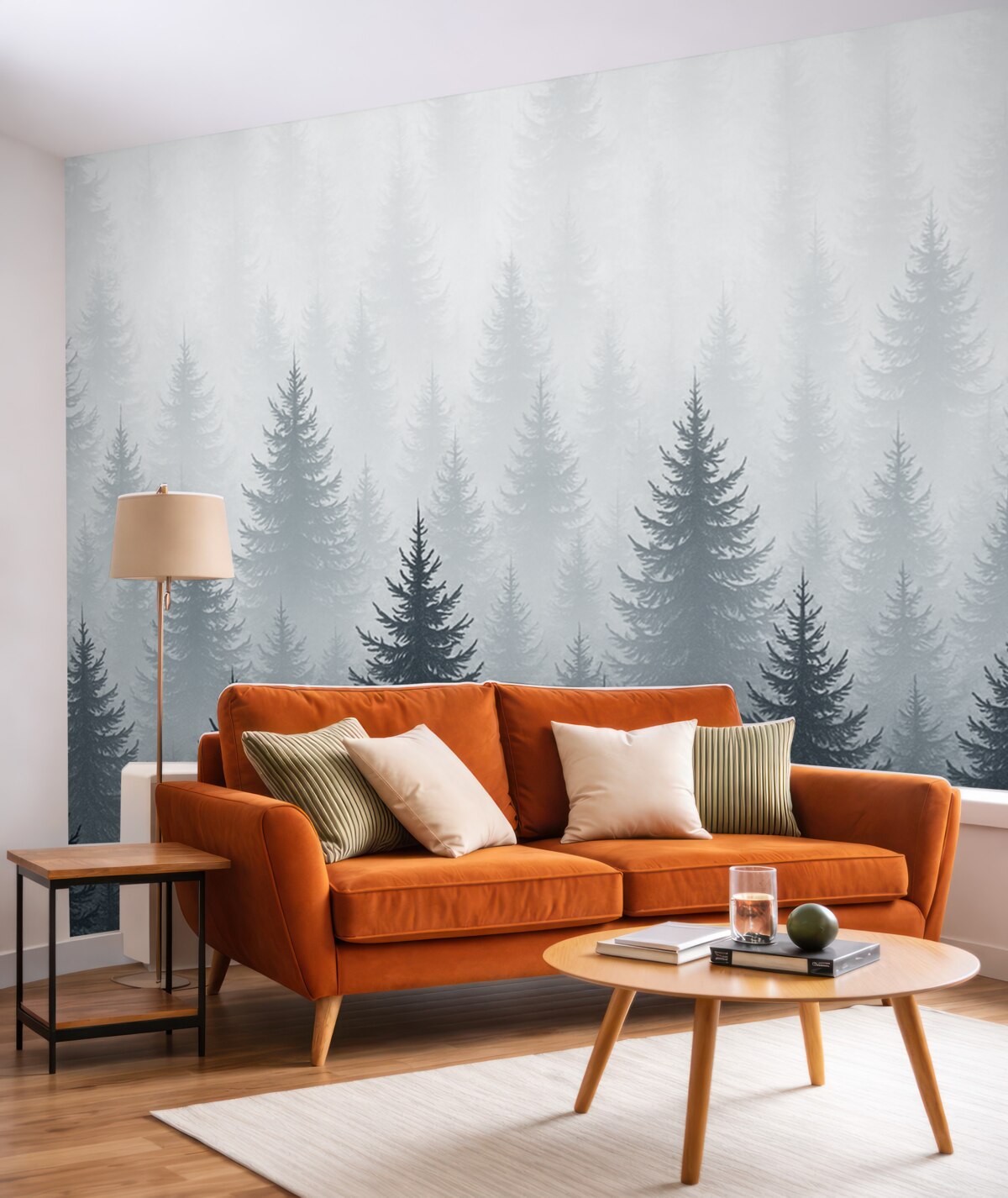 Fototapeta Las sosnowy w mgle.