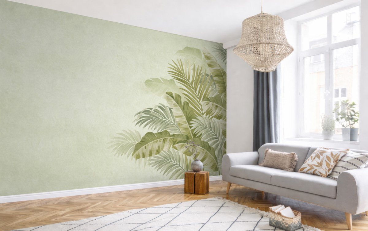 Fototapeta Liście palmy w kolorze zielonym.