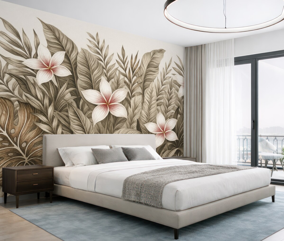 Fototapeta Tropikalne liście oraz kwiaty.