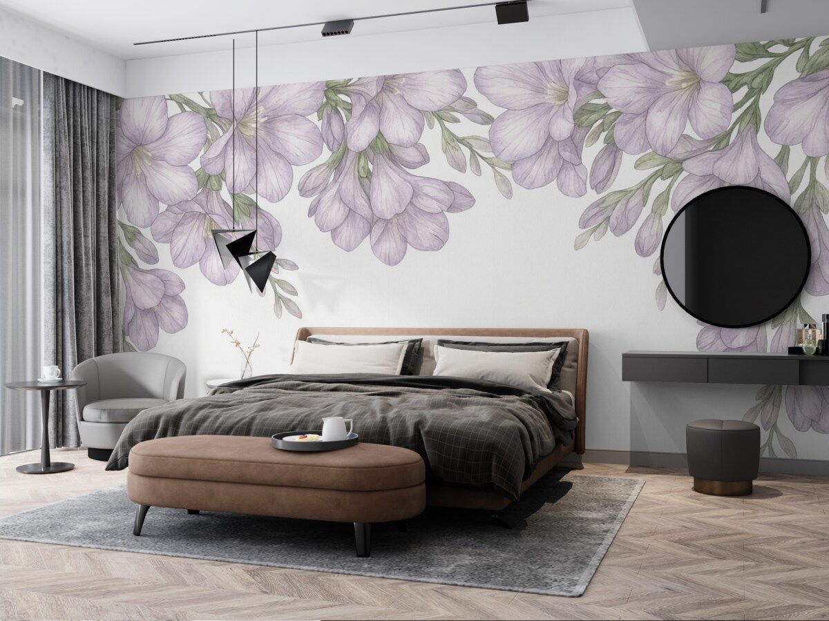 Fototapeta Fioletowe cienkie kwiatki z góry