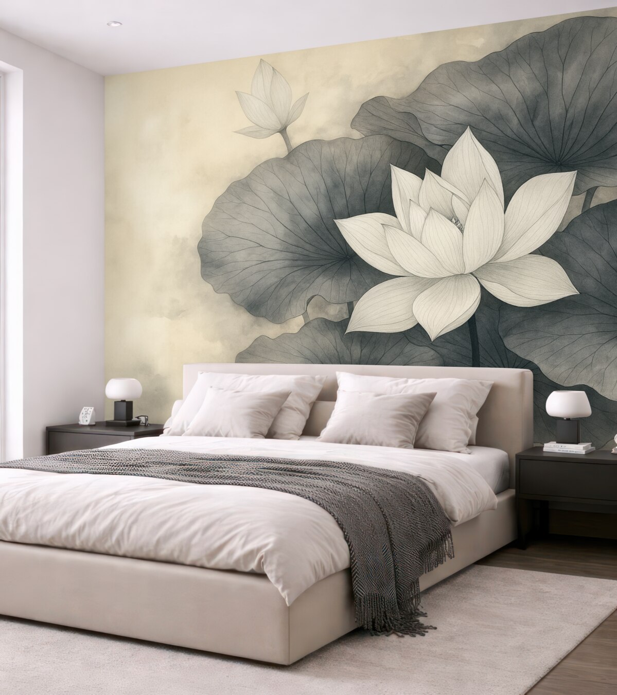 Fototapeta liście lotosu w delikatnym stylu na jasnobrązowym tle