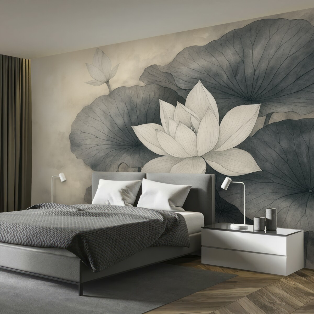 Fototapeta liście lotosu w delikatnym stylu na jasnobrązowym tle