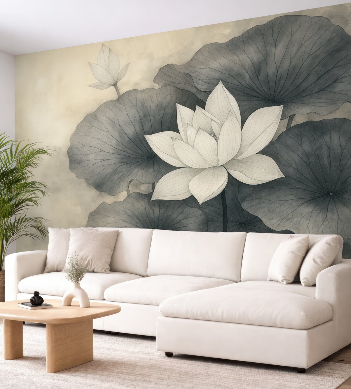 Fototapeta liście lotosu w delikatnym stylu na jasnobrązowym tle