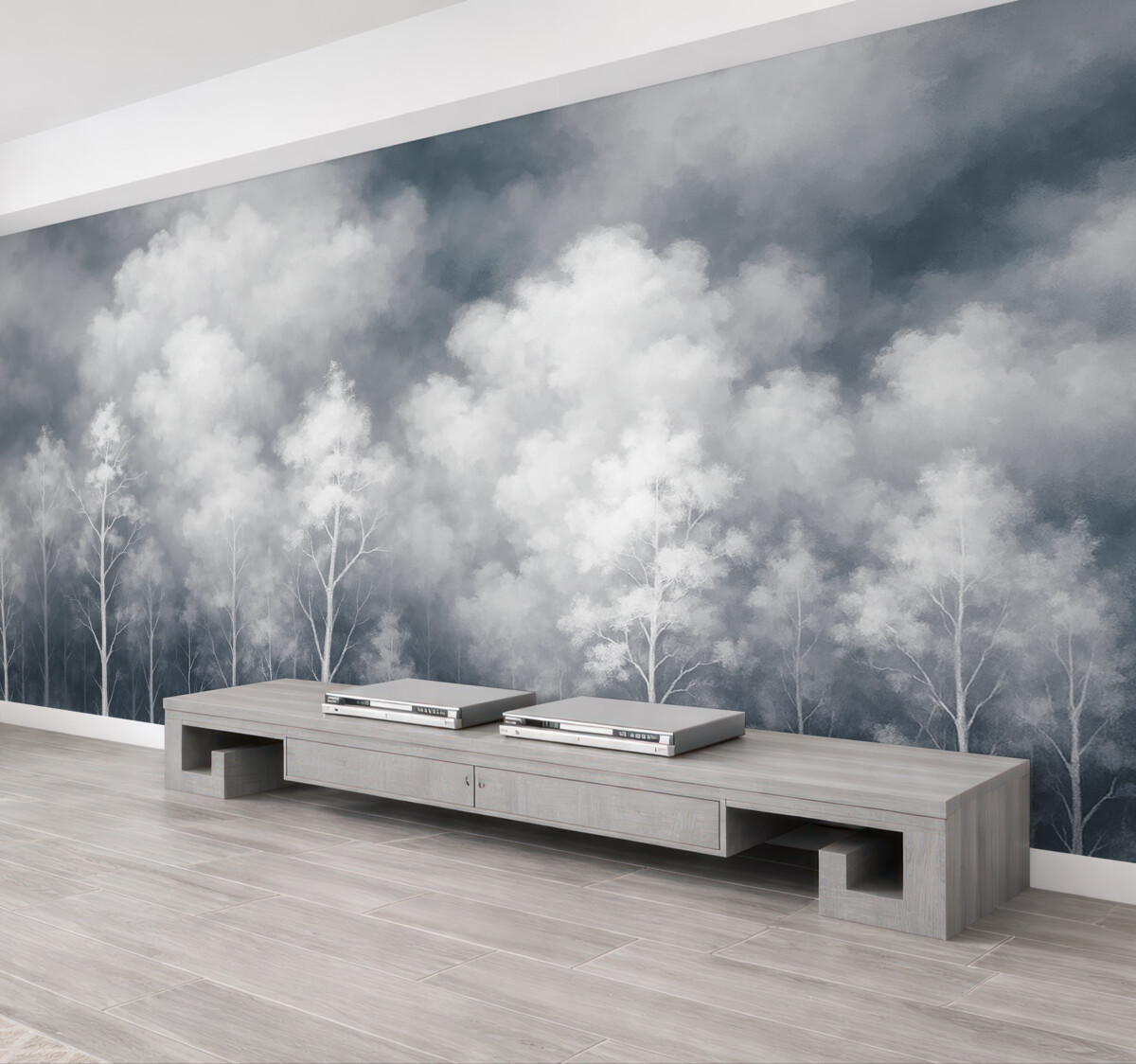 Fototapeta Elegancki las w delikatnych odcieniach, efekt kredowy na ścianie.