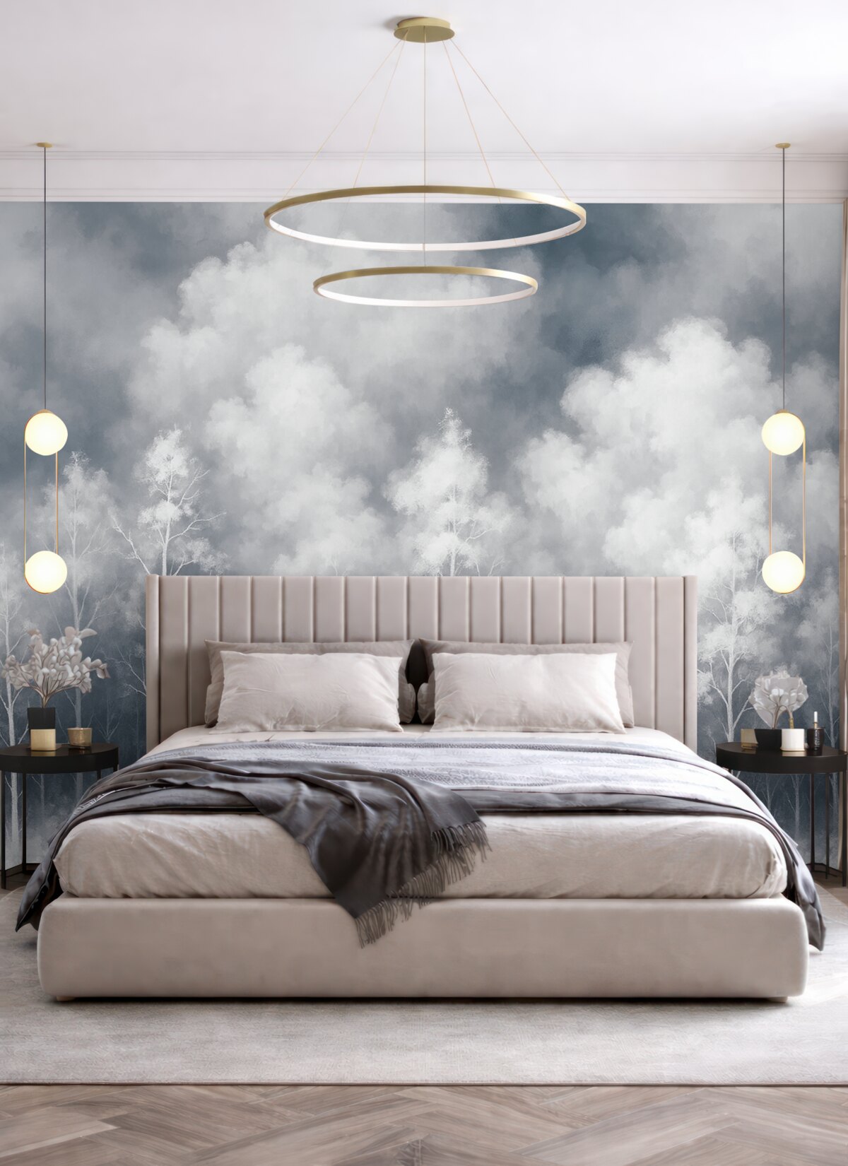 Fototapeta Elegancki las w delikatnych odcieniach, efekt kredowy na ścianie.