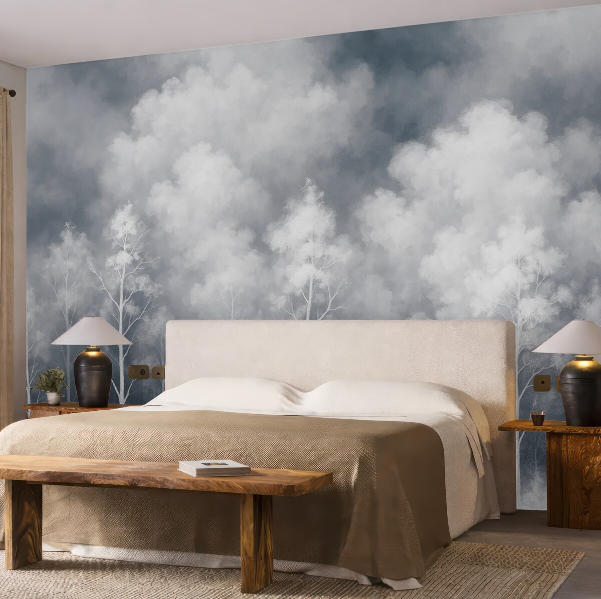 Fototapeta Elegancki las w delikatnych odcieniach, efekt kredowy na ścianie.