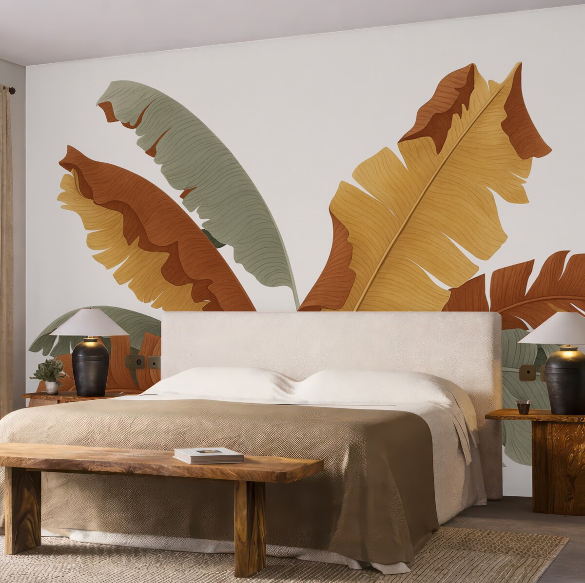 Fototapeta Liście tropikalne w odcieniach czerwieni i żółcieni.