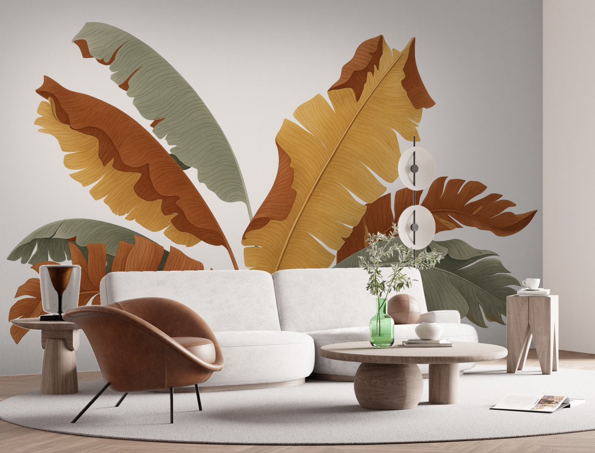 Fototapeta Liście tropikalne w odcieniach czerwieni i żółcieni.