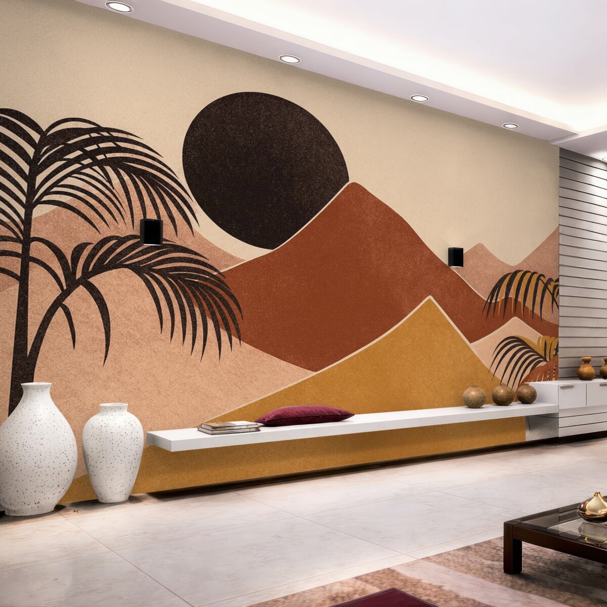 Fototapeta Abstrakcyjny pejzaż górski z palmami.