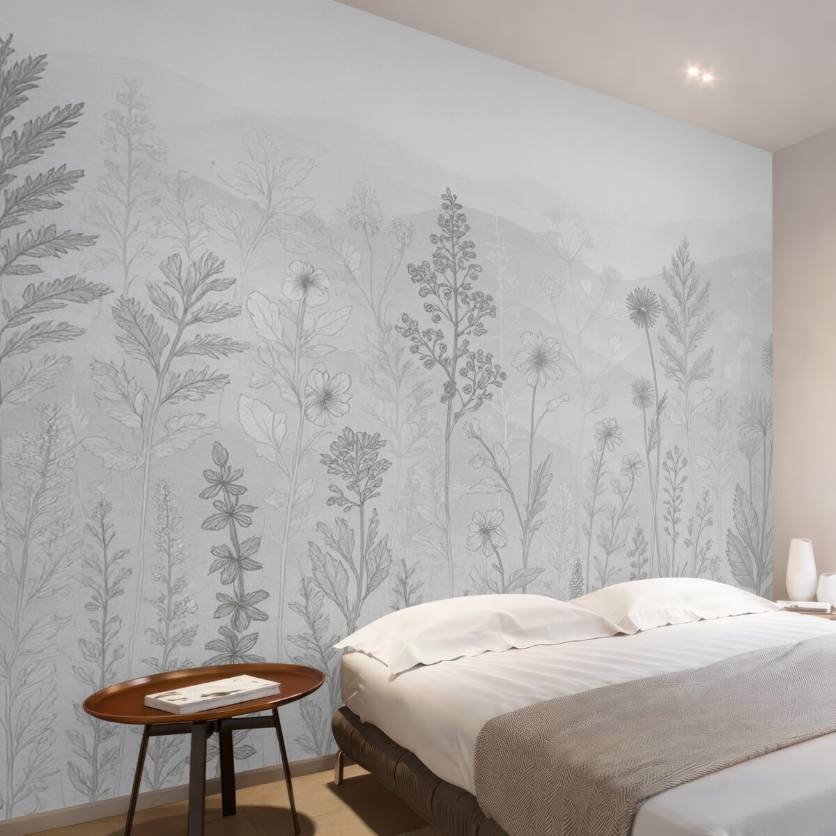 Fototapeta tapeta w stylu ekologicznym, łąkowe kwiaty w tonacji szarości