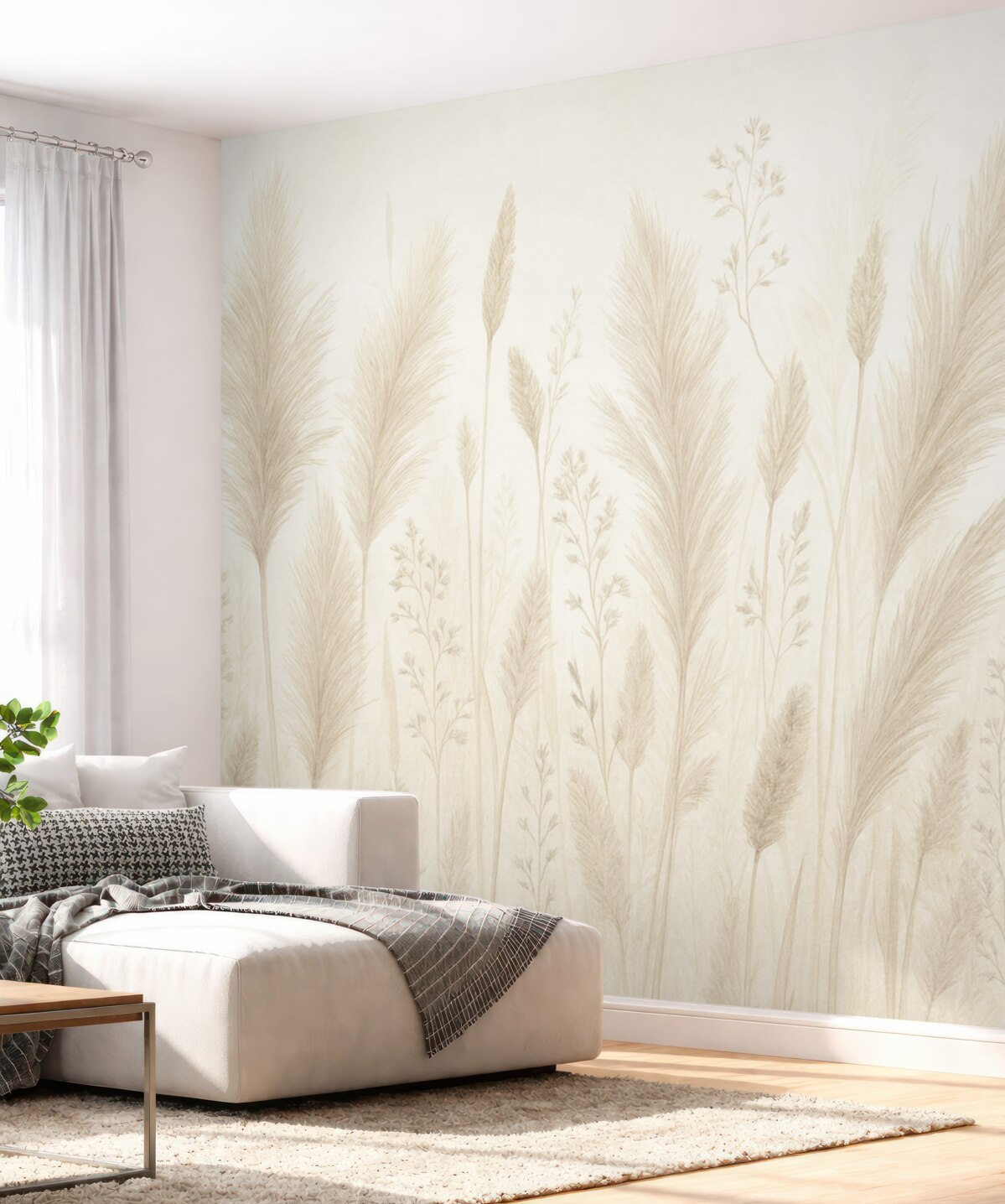 Fototapeta Subtelne dzikie kwiaty i kłosy w łagodnych pastelowych odcieniach.