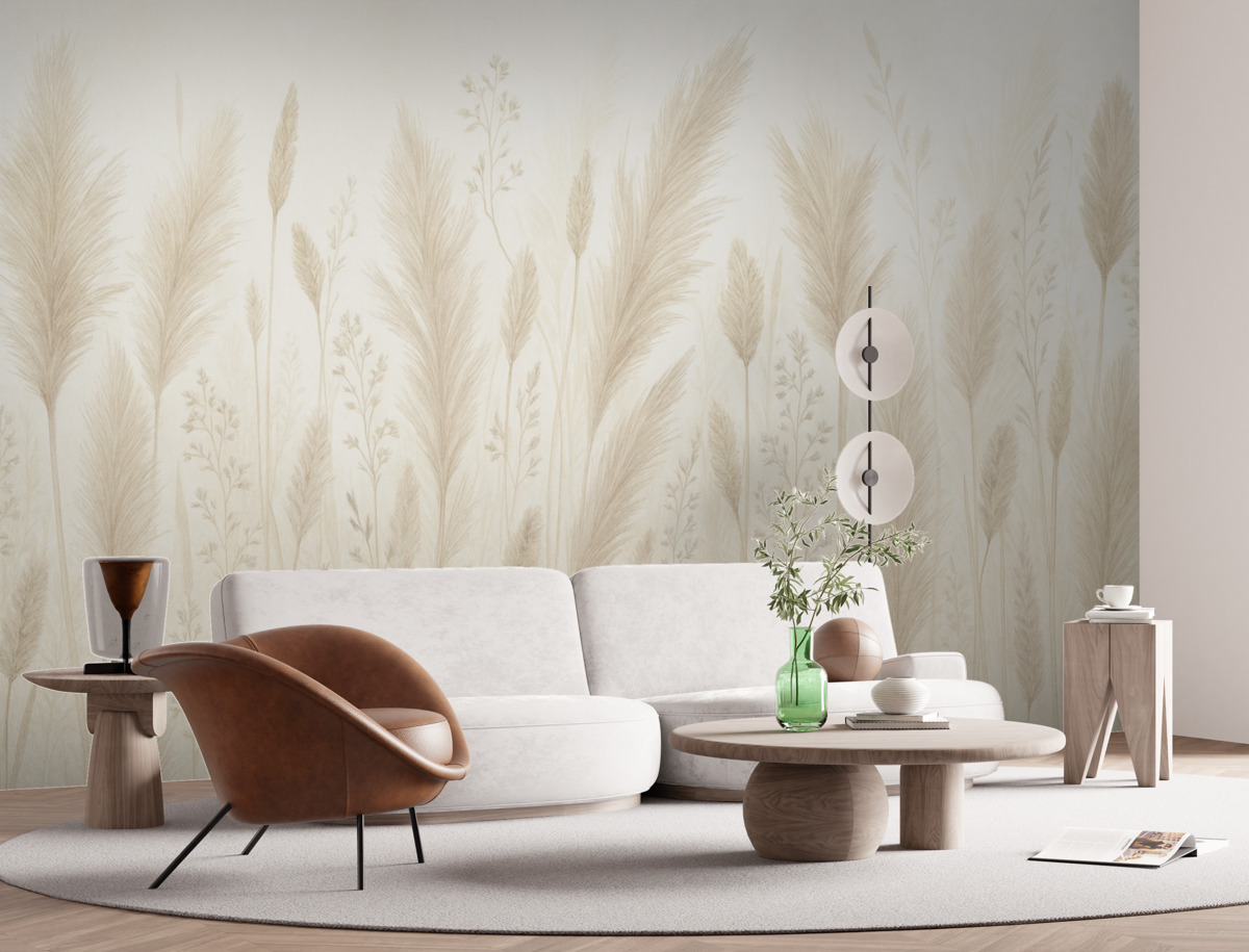 Fototapeta Subtelne dzikie kwiaty i kłosy w łagodnych pastelowych odcieniach.