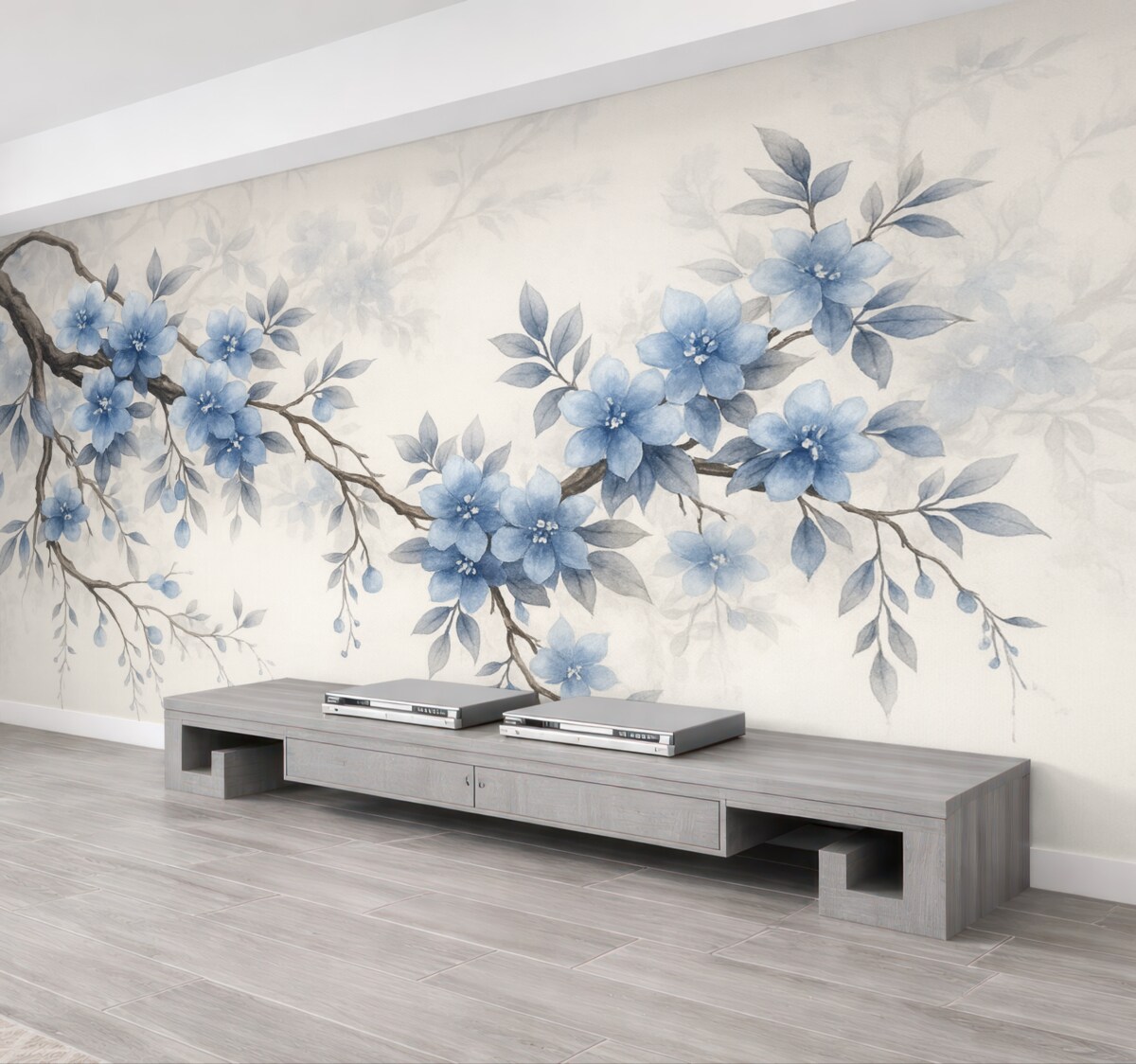 Fototapeta Stylowe gałązki z kwiatkami i liśćmi.