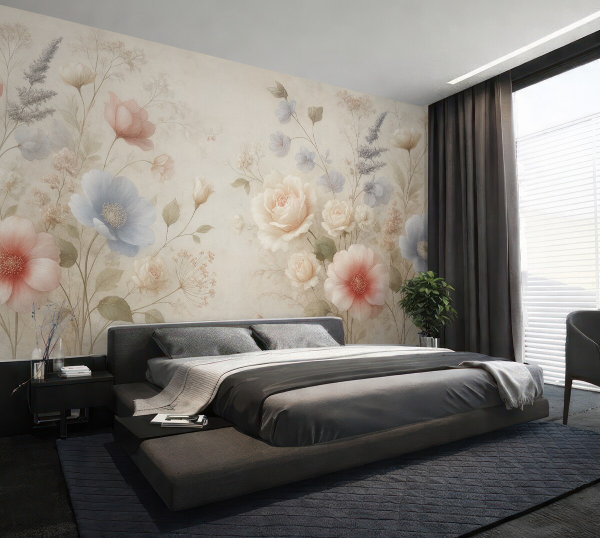 Fototapeta Subtelne łąkowe kwiaty w pastelowych odcieniach na fakturowanym tle.