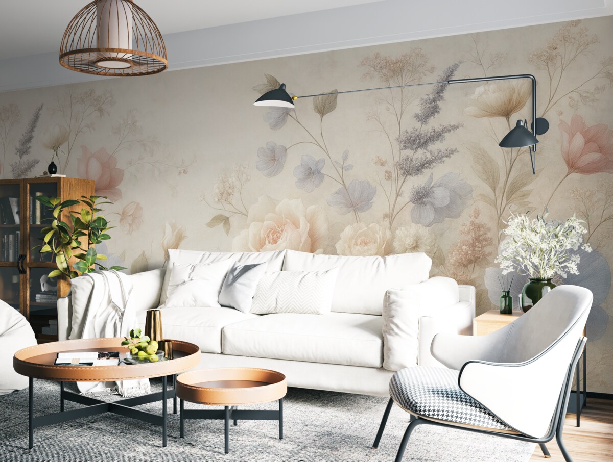 Fototapeta Subtelne łąkowe kwiaty w pastelowych odcieniach na fakturowanym tle.