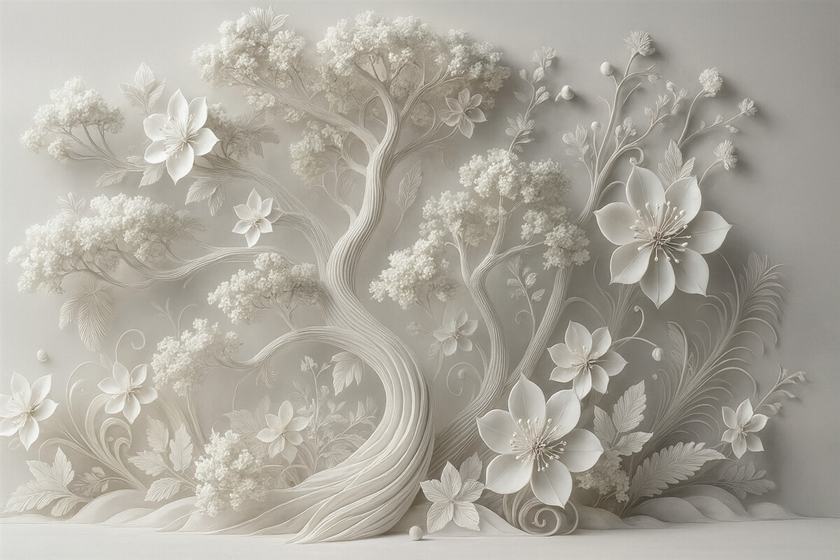 Fototapeta fantazyjne białe drzewo z bukietami kwiatów