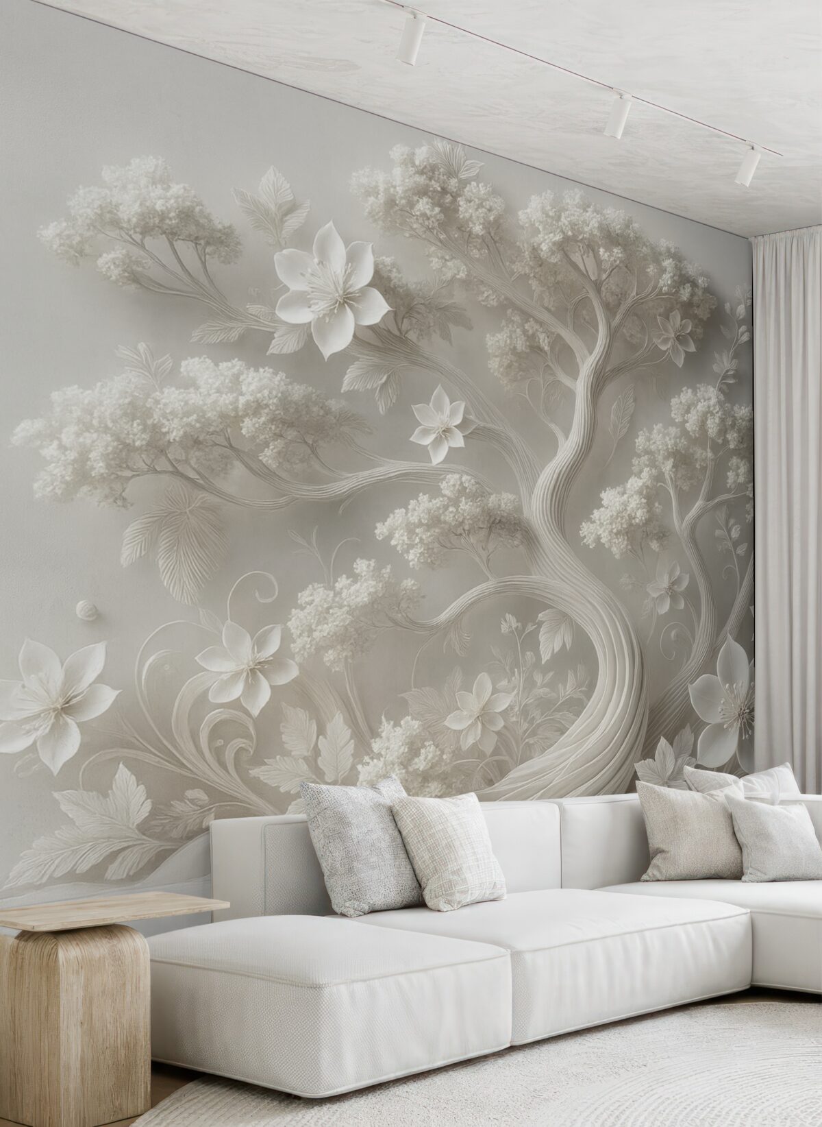 Fototapeta fantazyjne białe drzewo z bukietami kwiatów