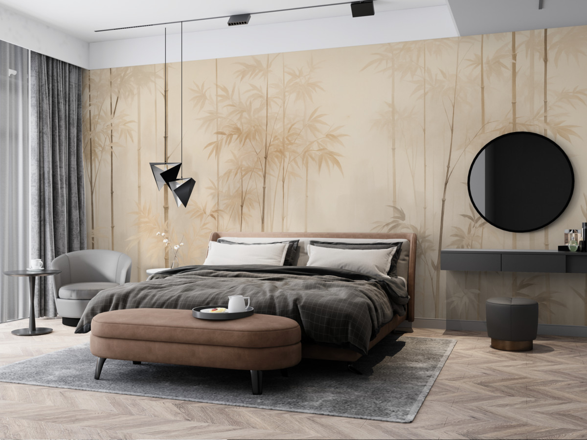 Fototapeta Bambusowy gaj w jasnych odcieniach.