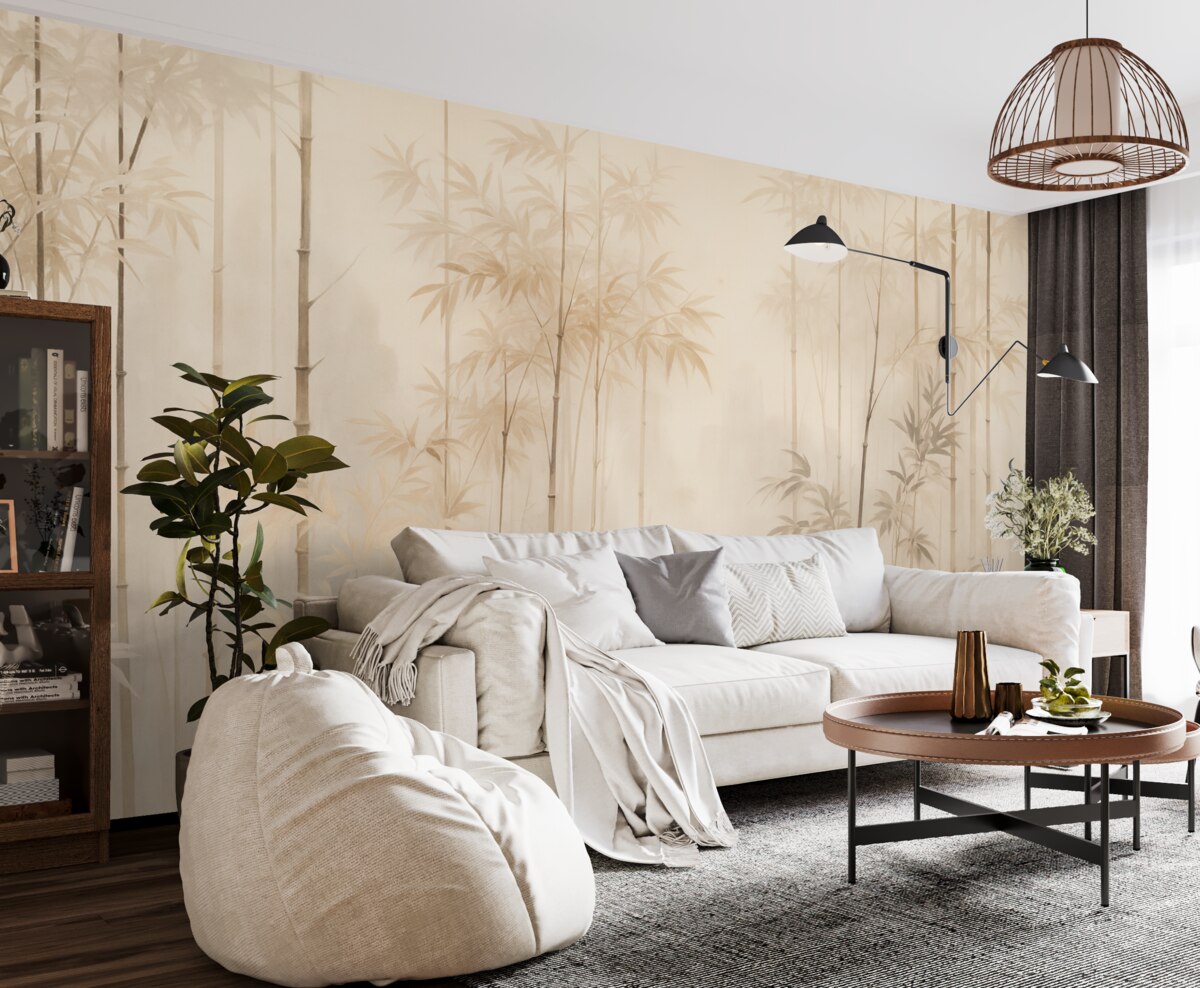 Fototapeta Bambusowy gaj w jasnych odcieniach.