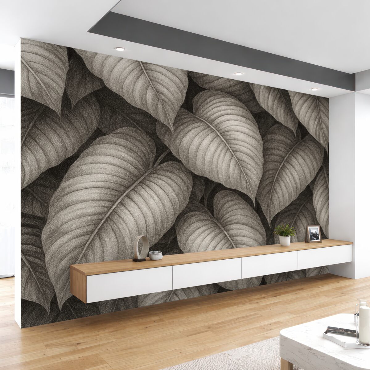 Fototapeta Jednokolorowy obraz tropikalnych liści.